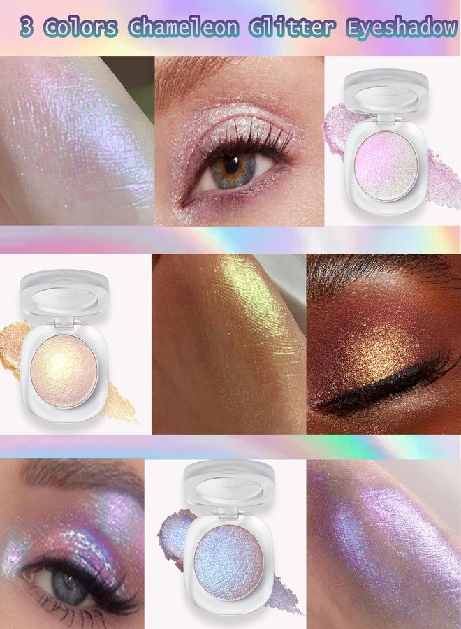 DuaTana Glitter Holographic Eyeshadow Palette Multichrome Chameleon Face Highlighter, Sparkling Cream Color Shifting Single Eye Shadow Long Lasting Shimmer Inner Corner Eye Brightener Pink Mermaid Makeup-02 - Image 5